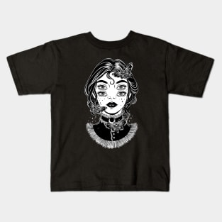 Cute victorian witch with butterflies and four eyes Kids T-Shirt